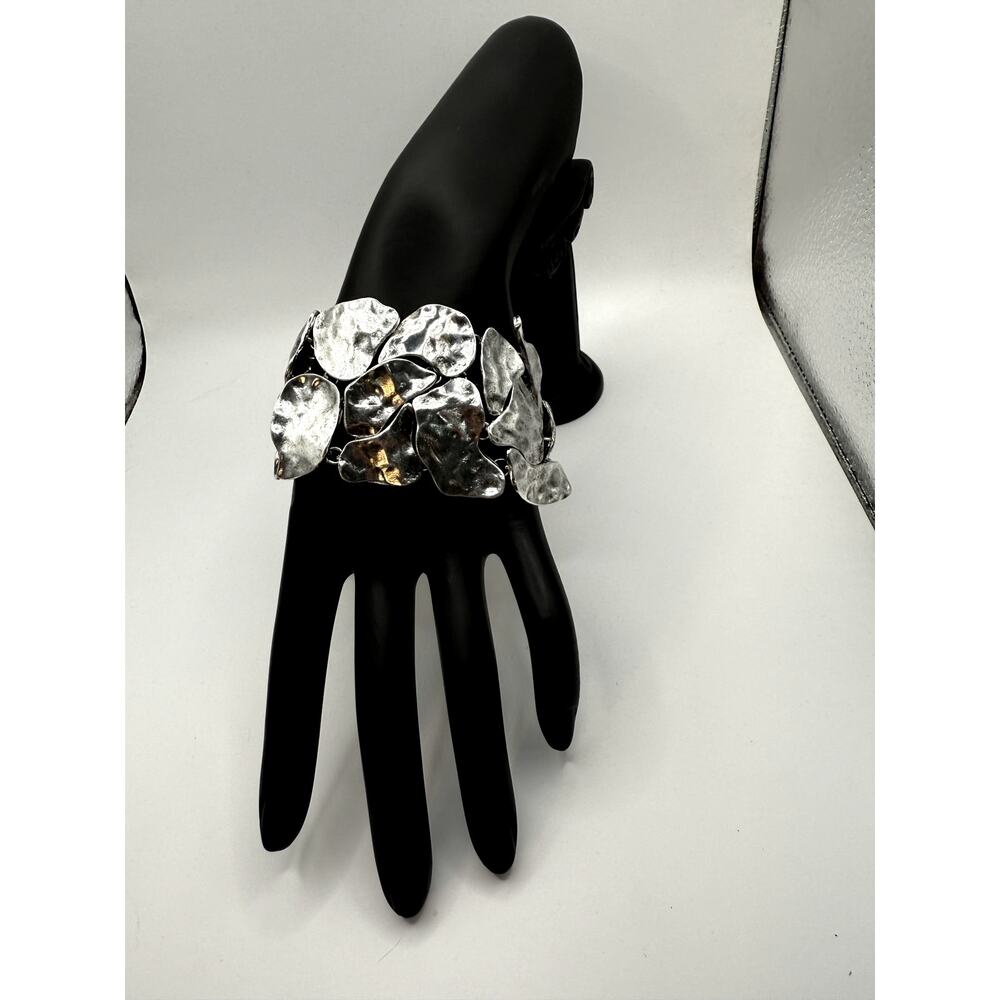 Karine Sultan Silver Tone Hammered Cuff Bracelet